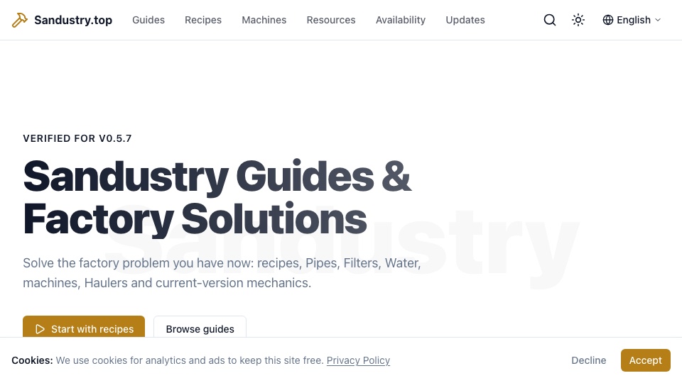 Screenshot of the Sandustry.top homepage