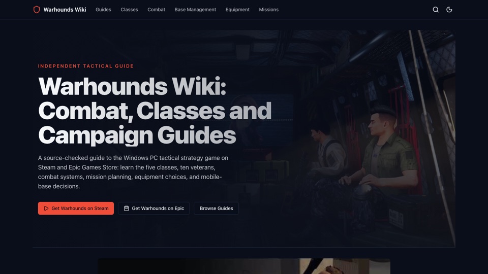 Screenshot of the Warhounds Wiki homepage